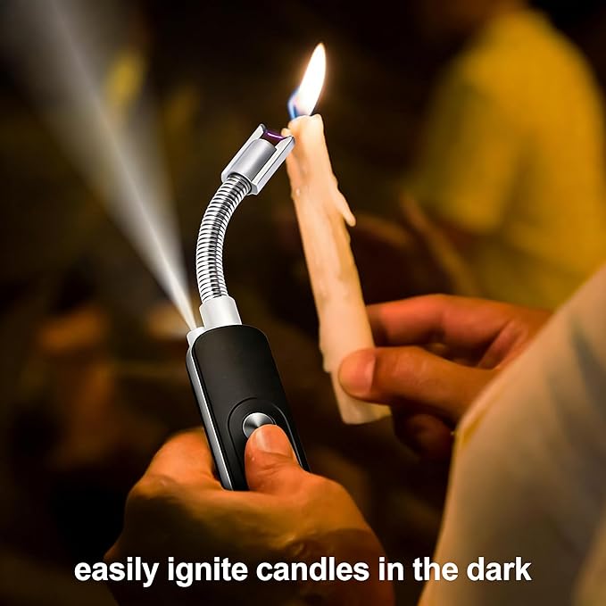Lighters for Candle,Flameless Plasma Arc Electric Lighter USB C Rechargeable, Long Flexible Neck with Safety Switch for Birthday, Fireplace, Stocking Stuffers Gifts (Black)