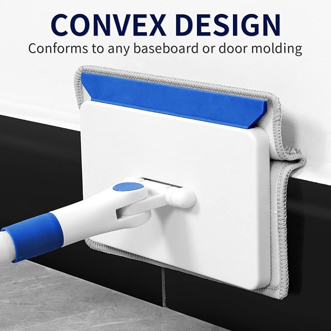 Baseboard Cleaner Tool with Handle, Wall Cleaner with Extendable Long Handle ,Door Frame Cleaning Tool Including 4 Reusable Cleaning Pads. Quick Clean Baseboard Cleaning, Ceiling and Wall.