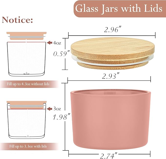CONNOO 15 Pack 4oz Spring Glass Candle Jars with Airtight Bamboo Lids for Making Candles, Bulk Small Wide Mouth Empty Candle Containers with Sticky Warning Labels - Dishwasher Safe