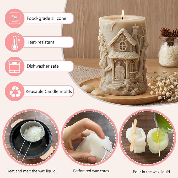 XIAOSHUI Tree House Candle Molds Forest Cottage Candle Silicone Mold for Candles Making Resin Casting Aromatherapy Candles Gypsum Craft Home Decorate