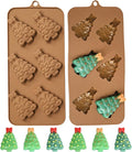 2 Pack Christmas Tree Silicone Candy Molds, 6 Cavities 3D Christmas Chocolate Molds with Bowknot Shape Design Non-Stick Holiday Silicone Mold Kit for Home Indoor Baking, Soap Making, Candle Resin