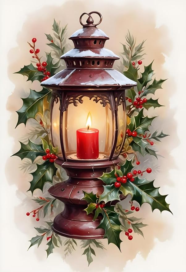 QZOTRXI DIY Oil Painting Vintage Candle Diamond Painting Kits for Adults,Christmas 5D Diamond Art Kits, Winter Diamond Gem Painting Crafts Home Wall Decor 12x16 Inch