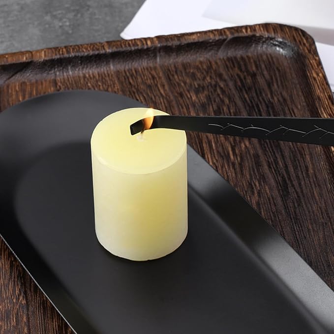 MrMrKura 4 in 1 Candle Accessory Set, Candle Snuffer, Candle Wick Cutter, Candle Dipper, Storage Tray Plate, Candle Care Kit with Velvet Pouch for Candle Lover (Black)
