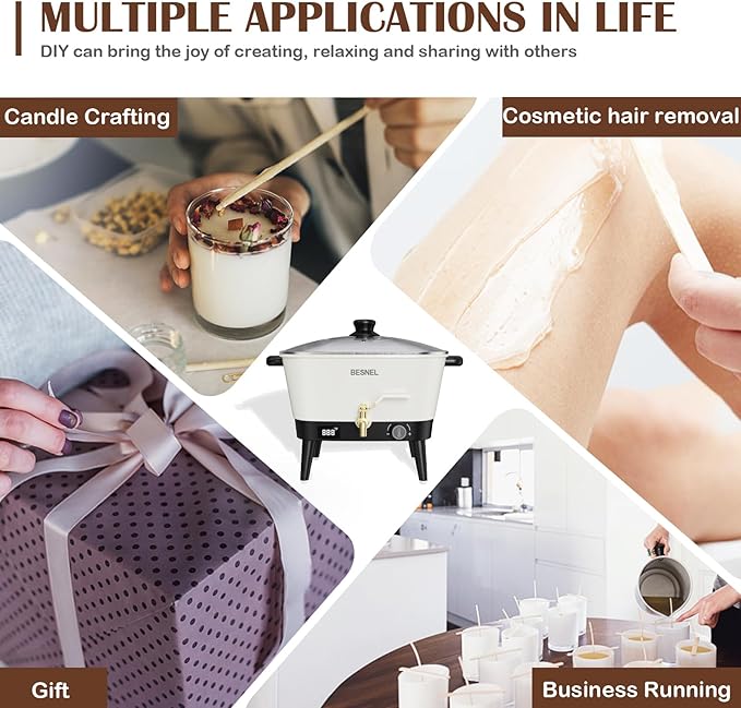 BESNEL Wax Melter for Candle Making, 8Qts Candle Wax Melting Pot with Spout for Soy Wax Soap Base, Electric Wax Melter for Candle Making with Temp Control, Easy Pour,Non-Stick(White)