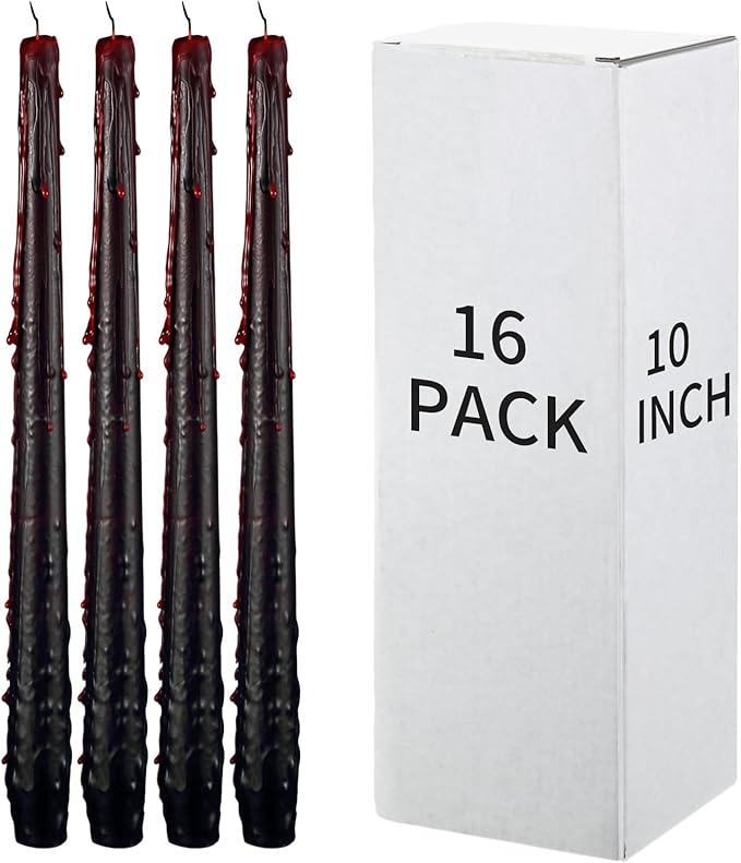 MTLEE 16 Pcs 10 Inch Long Tapered Candle Stick Bulk Smokeless Unscented Burning Candlestick Paraffin Wax with Cotton Wick for Valentine's Day Baby Shower Wedding Holiday Party Church (Horror Color)