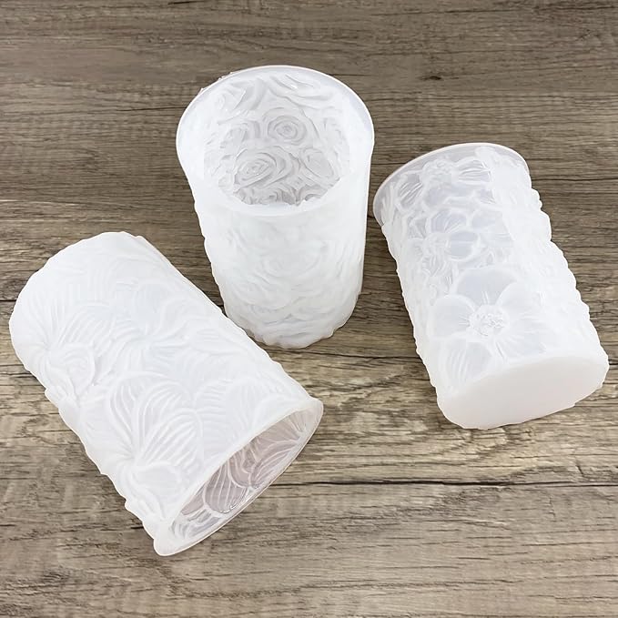 3pcs Flower Cylinder Candle Silicone Molds for Candle Making Soaps Light Resin Clay Home Decoration Crafts DIY (Style -1)
