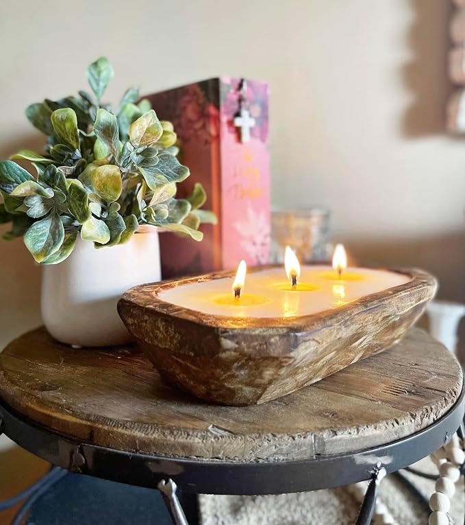 Aira Dough Bowl Candle - Organic, Kosher, Vegan, Hand Carved Wood Bowl Candle w/Aromatherapy Essential Oils - Hand-Poured 100% Soy Candle Wax - Paraffin Free, Long Lasting - Clean Lemon - 13 Ounces