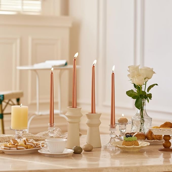 12-Inch Tall Dripless Taper Candles Set of 4 - Burnt Orange Tapered Candles, Perfect for Wedding,Dinner - Smokeless, Unscented, Long Burning - Hand Poured, Colored Tall Candlesticks