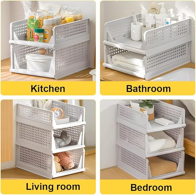 yazi 5 Pack Stackable Closet Storage Box,Closet Shelf Organizer and Storage Plastic Drawer Storage,Wardrobe Organizer Closet Organizers Storage