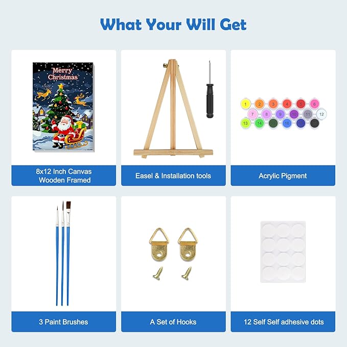 MOGTAA Christmas Paint by Numbers Kit for Adults Beginners with Frame, Santa Claus Adult Paint by Number Kits on Canvas with Easel, Easy DIY Winter Oil Painting Kits for Home Decor, 8x12in