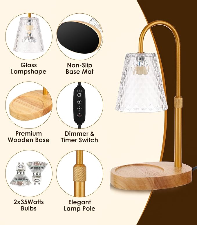 Candle Warmer Lamp with Timer: Adjustable Height Dimmable Warmer Candle Lamps Wax Melt Warmer Candle Warmer Lamp for Home Decor House Warming Gifts New Home