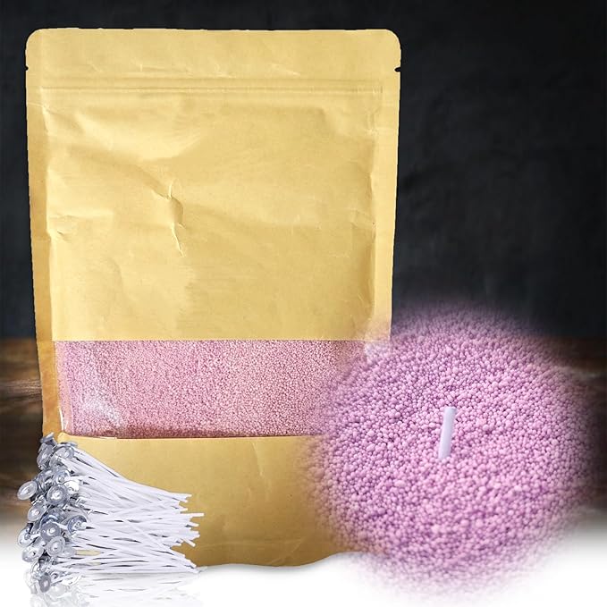 DRMAISON Pearled Candle Wax Sand DIY Kit - 35.3 oz, Light Purple, Non-Toxic&Smoke-Free, Refillable with 60 Wicks, Long-Lasting Flame, Highly Customizable for Wedding, Party&Holiday Decor