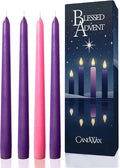 CANDWAX 12 Inch Advent Taper Candles Set of 4 - Long Burning Dripless Unscented Tapers - Perfect for Advent Wreaths, Christmas Décor - 3 Purple Tapers, 1 Pink Tapered Candle