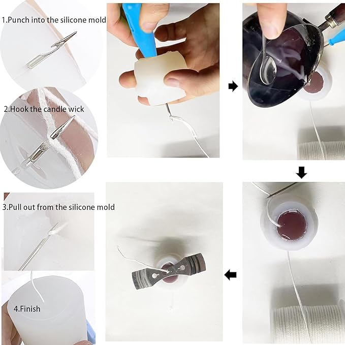 18PCS Candle Punch Tool Professional Candle Wick Needle for Silicone Molds and Candles,Hook Punch Needle Wick for Molds,Candle Making Supplies for Beginner