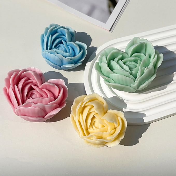 Rose Candle Molds, Love Rose Flower Silicone Molds for Candle Soap Making DIY Heart Epoxy Resin Casting Valentine’s Day Mother’s Day Gift