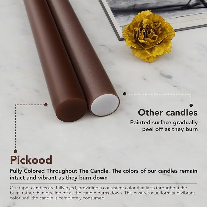 10-Inch Tall Dripless Taper Candles Set of 4 - Cocoa Brown Tapered Candles, Perfect for Spring - Smokeless, Unscented, Long Burning - Hand Poured, Colored Tall Candlesticks - Chocolates