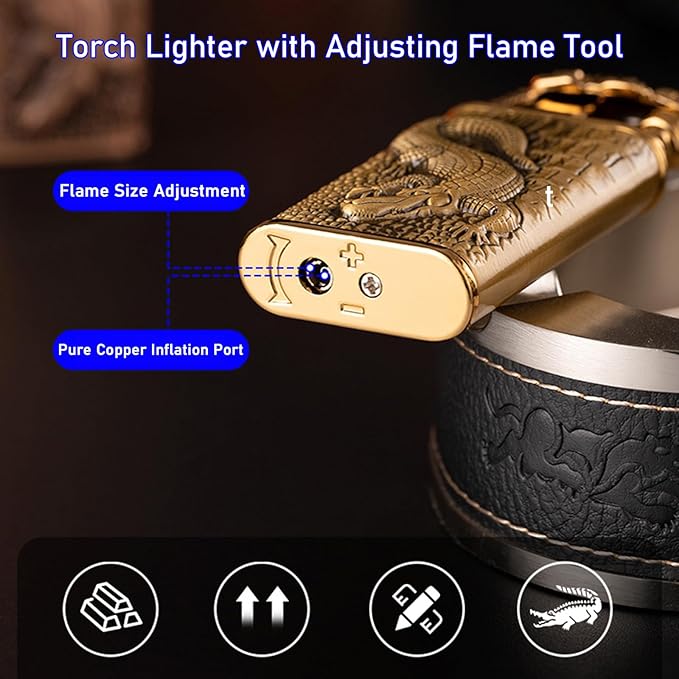 Torch Lighter, Relief Dragon Design Magic Dual Flame Lighter with Adjusting Flames Tool, Creative Windproof Lighters, Cool Jet Flame Butane Lighter-s, Refillable Butane Lighters for Outdoor Indoor
