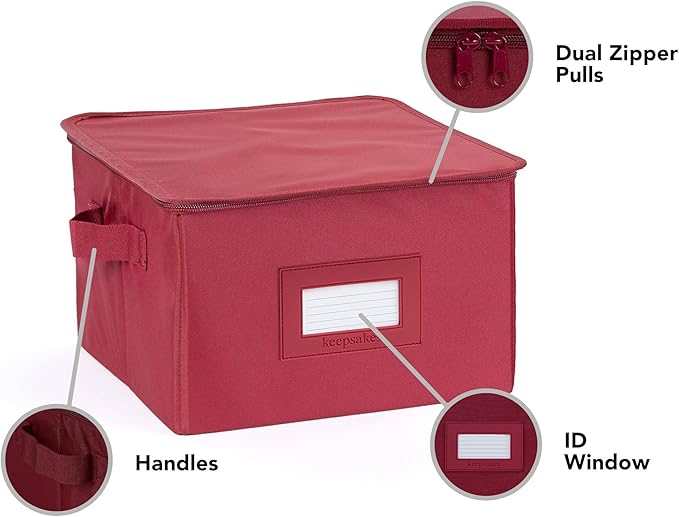 Covermates Keepsakes Zip-Top Storage Box Set, 3 Pack Heavy Duty Polyester Organizer Bins, Stackable Design, ID Window, Reinforced Handles, Closet Home Storage, Scarlett Red