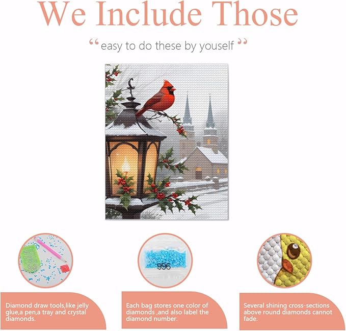 QZOTRXI Christmas Diamond Painting Kits for Adults, 5D Bird Light Church Diamond Art Kits, DIY Round Full Drill Paint with Diamond for Home Wall Decor 8x10 Inch