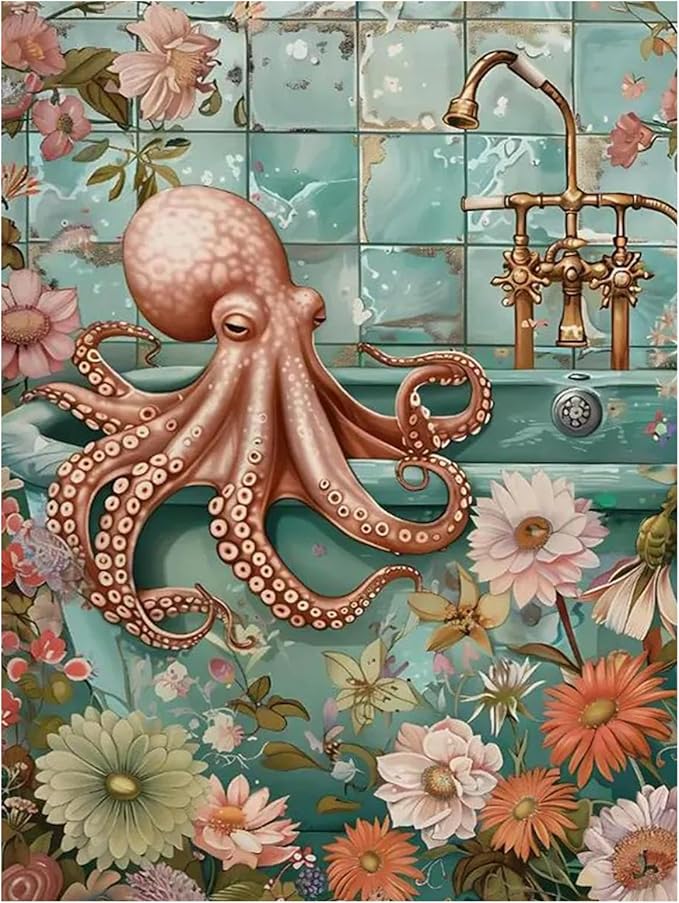 Reivworl Octopus Diamond Art Kits for Adults, Octopus Diamond Painting Kits, Gem Art Kit for Gifts and Home Interior Decor 12x16 Inch