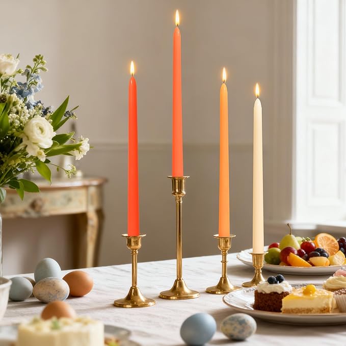 Viyffo Taper Candles, 12 Inch, 4 Pack, Orange – Unscented, Smokeless Design, Up to 8-Hour Burn – Tall Candlesticks for Table Decor, Weddings & Dinners