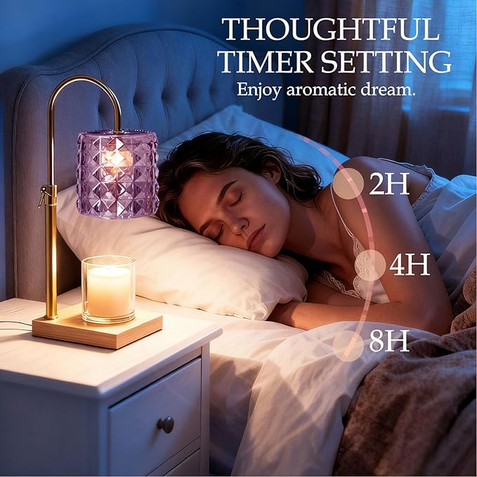 Purple Candle Warmer Lamp with Timer & Dimmer, Adjustable Height Flameless Wax Melt Warmer for Jar Candles, Birthday Gifts for Mom Women Men Friend Sister, House Warming Gift New Home Decor（Purple）
