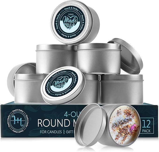 Hearth & Harbor 25 lbs. Soy Candle Wax with Supplies, 4 oz. 120 Pack Tin Jars with Lids, Cotton Candle Wicks, Wick Stickers and Centering Devices - Soy Wax Flakes with Containers for Candle Making