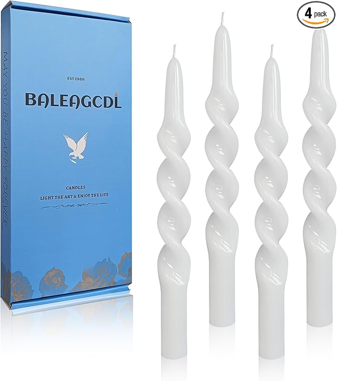 Dripless Unscented Spiral Candles 10 Inch Crystal White Twist Design Smokeless Long Burning Candles Elegant Decorative Lighting for Home Décor Dinner Party Romantic Evenings