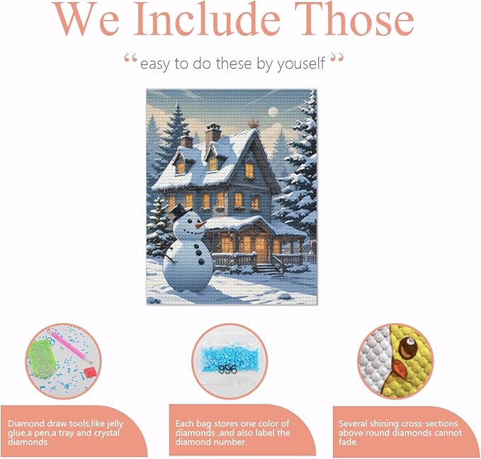 QZOTRXI Christmas Diamond Painting Kits for Adults DIY, 5D Snowman Winter Landscape Diamond Art for Beginners,Round Full Drill Paintings with Diamonds Gem Art for Home Wall Decor 8x10 Inch