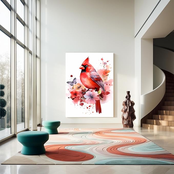 GUAIEUW Red Bird Tie-Dye Flower Diamond Painting Kit for Adults, Full Round Diamond Cardinal Bird 5D Diamond Painting DIY Art Crafts for Winter Home Wall Decor Holiday Gift 12x18 Inch