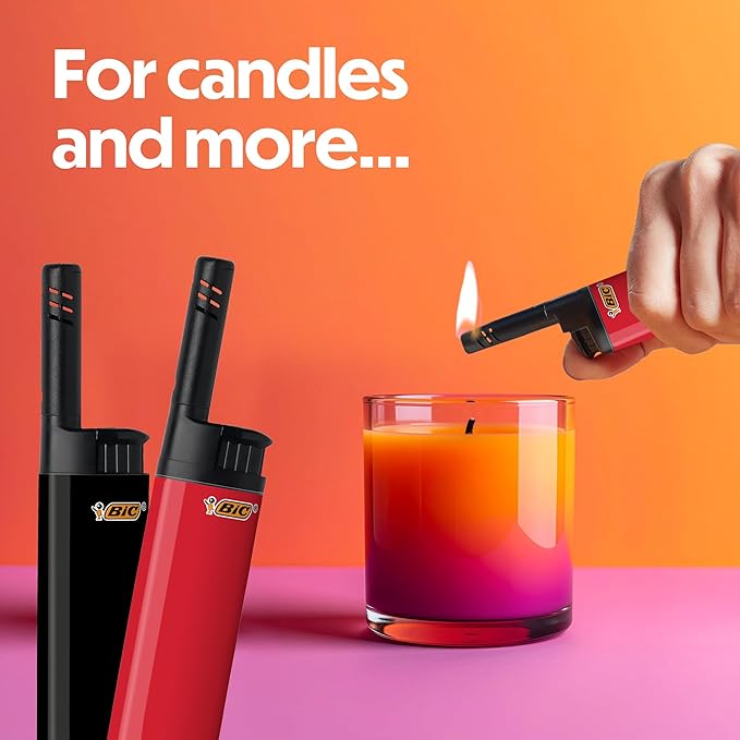 BIC EZ Reach Candle Lighter, The Ultimate Lighter with Wand for Candles, Assorted Designs, 12 Count Pack of Lighters