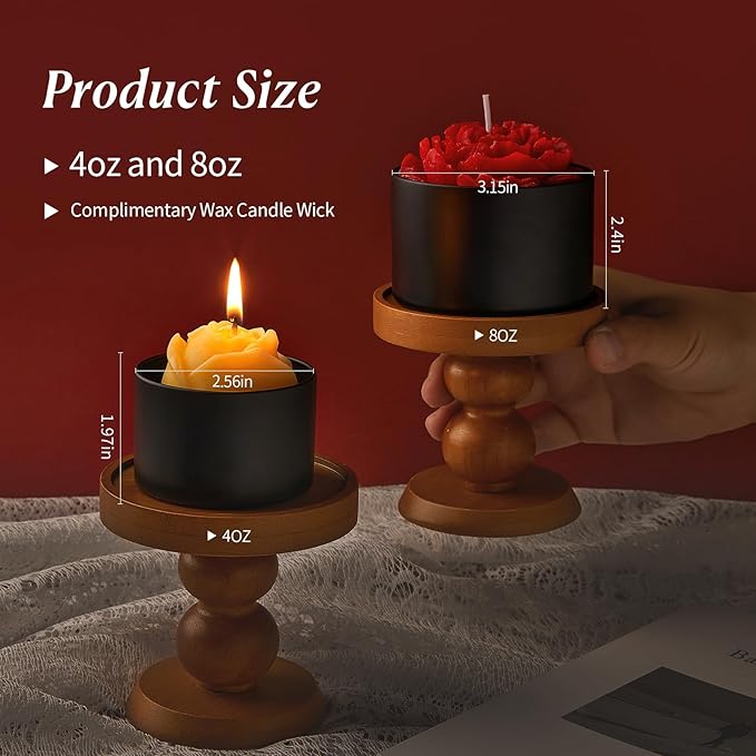 MGLIFEUL Candle Tins Jars Container Vessels for Making 4 8 Oz Black Empty Candle Tins Can Gift Box Packaging Plate with Lids Wax Container Bulk Making DIY Candle (Pure Black, 12pcs-8oz)