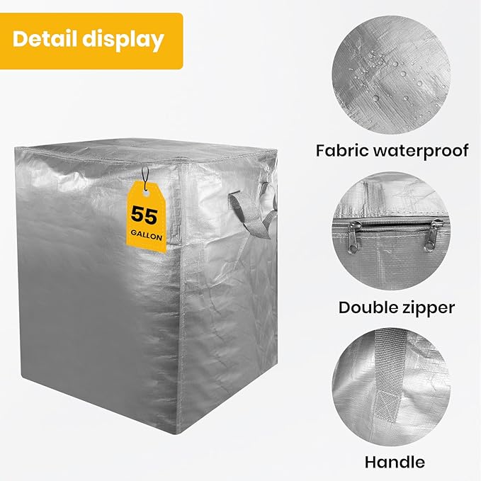 2 Pack 55-Gallon Heavy Duty Moving Bags, Large Storage Totes with Zipper, Alternative to Moving Boxes for Storage, Seasonal Clothes, Student Moving, College Dorm (Silver Gray)