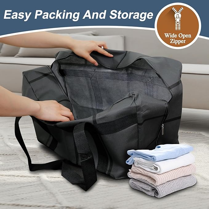 10Pack Extra Large Heavy Duty Moving Bags with Zippers & Reinforced Handles Heavy-Duty Storage Totes – Moving Boxes for Clothes, College Supplies, and Moving – Waterproof & Foldable (Extra Large)