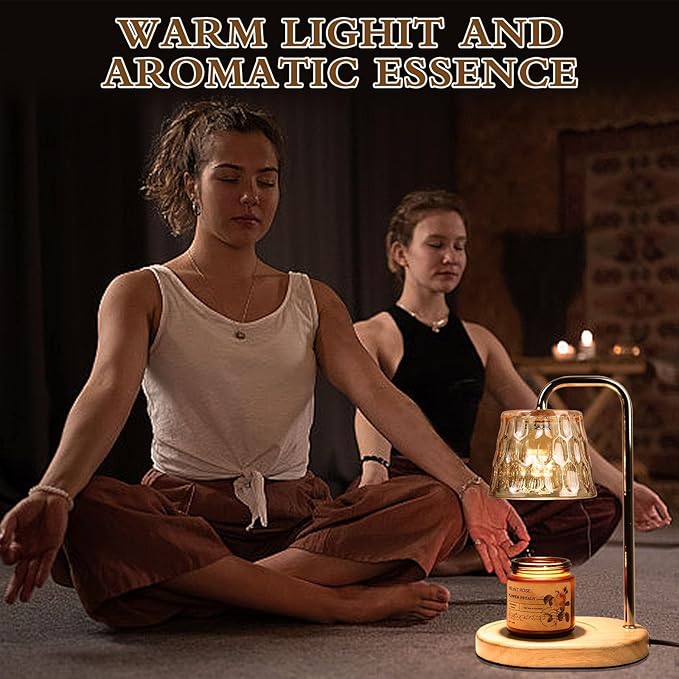 Candle Warmer Lamp Burner for Soy Jar Candles with Timer &Dimmer, Wax Candle Melts Warmer Light for Home Room Decor, Modern Candle Heater with Glass Lampshade for Scented Wax (Golden)