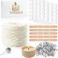 【262 Feet】 Candle Wick with 125 Pcs Metal Candle Wick Sustainer Tabs, 80Pcs Candle Wick Stickers and 5Pcs Wooden Candle Wick Centering Device, 80m Natural Cotton Candle Wicks for Candle Making Kit