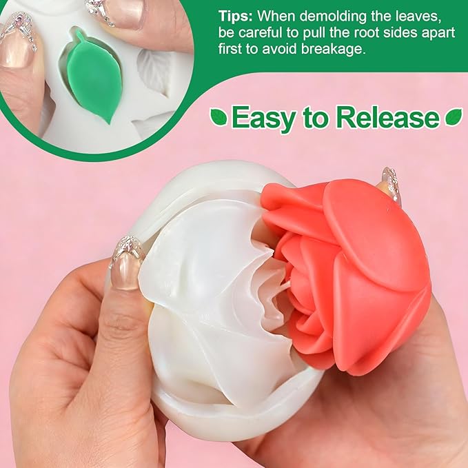 Rose Candle Molds, 4 Pcs Set of Large + Medium + Small 3D Rose Flower Silicone Molds with Leaf Mold for Candle Making, Epoxy Resin Casting, Handmade Soap Clay Plaster Home Décor Mom Gift