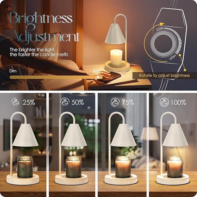 Aimoptg Candle Warmer Lamp,Electric Candle Warmer with Dimmable Light,Scented Wax Melter,No Smoke,Compatible with Various Jar,with 2 Light Bulbs,Home Decor-Milk Coffee