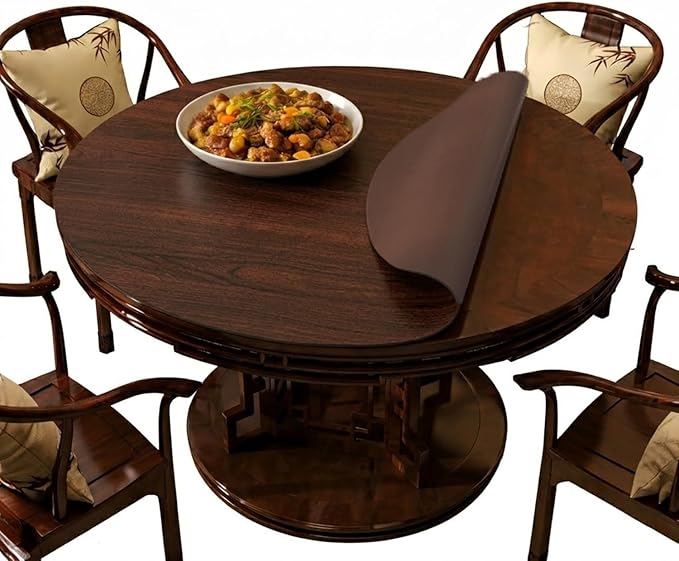 Wood Grain Round Table Protector 48/52/42/54/36 inch, Waterproof PU Leather Table Mat, Heat Resistant Circular Dining Table Pad for Kitchen, Coffee Table, Office Desk,(Brown,39in)
