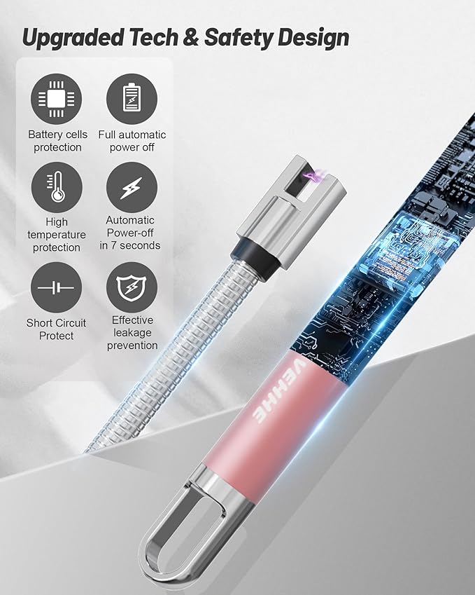 VEHHE Electric Candle Lighter, USB Rechargeable Lighters with Safety Button Lock, Flexible Neck ARC Long Lighter with LED Battery Display Windproof for Grilling Cooking Camping