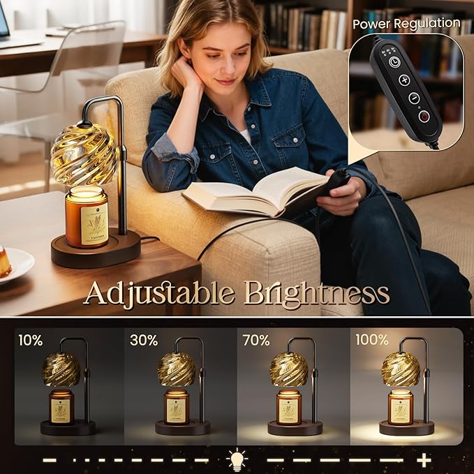 WarmEmbrace Candle Warmer Lamp with Lavender Candle Set, Electric Wax Warmer Lamp with Auto Timer & 4 Dimmable Lights, Adjustable Height for Jar Candles, ElegantValentines Day Gift for Women, Black