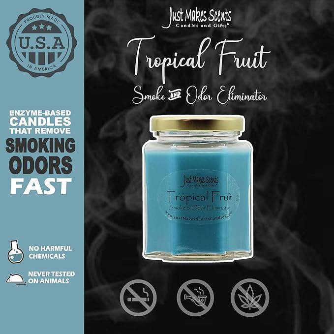 3 Pack - Tropical Fruit Scented Smoke and Odor Neutralizing Candle - Hand Poured in The USA by Just Makes Scents