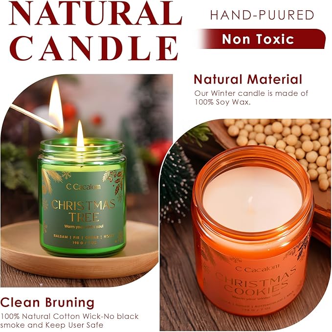 4Pack/28oz Christmas Soy Candles Gift Set Non-Toxic Aromatherapy Scented Holiday Candles for Chritmas Gifts Home Decor, Luxury Vinilla/Apple/Eucalyptus/Rose Jar Candle, Winter Candle Set for Women Men