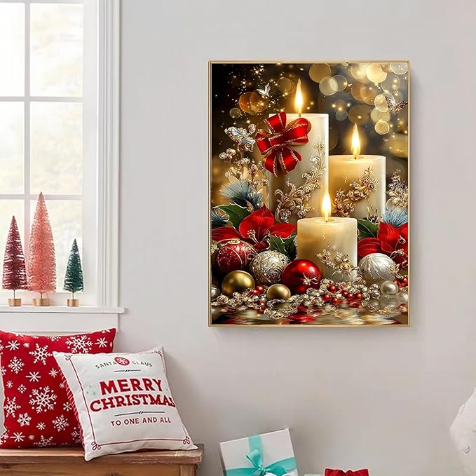 XTCIXAL Christmas Diamond Art Kits for Adults, Candle Diamond Painting Kit, DIY Beginners Gem Art Suitable for Gifts and Home Wall Decor - 12x16 Inch