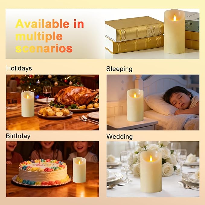 Autbye Rechargeable Flameless Candle, Realistic 3D Flickering Warm Flame, LED Candle with Remote Control & Timer for Holiday, Wedding, Patio and Home Decoration(Set of 1)