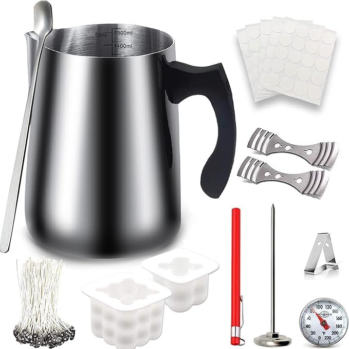 HOWFIELD Candle Making Kit for Adults & Beginners - 52oz All-in-One Set with 2 Reusable Molds, 100 Cotton Wicks, Tools for Soy, Paraffin & Beeswax Candles