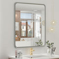 OKPAL 20 x 24 Inch Brushed Nickel Bathroom Mirrors, Rounded Rectangle Silver Bathroom Vanity Mirror, Beveled Framed Mirror for Wall, HD Glass, Anti-Rust Aluminum Alloy Mirror