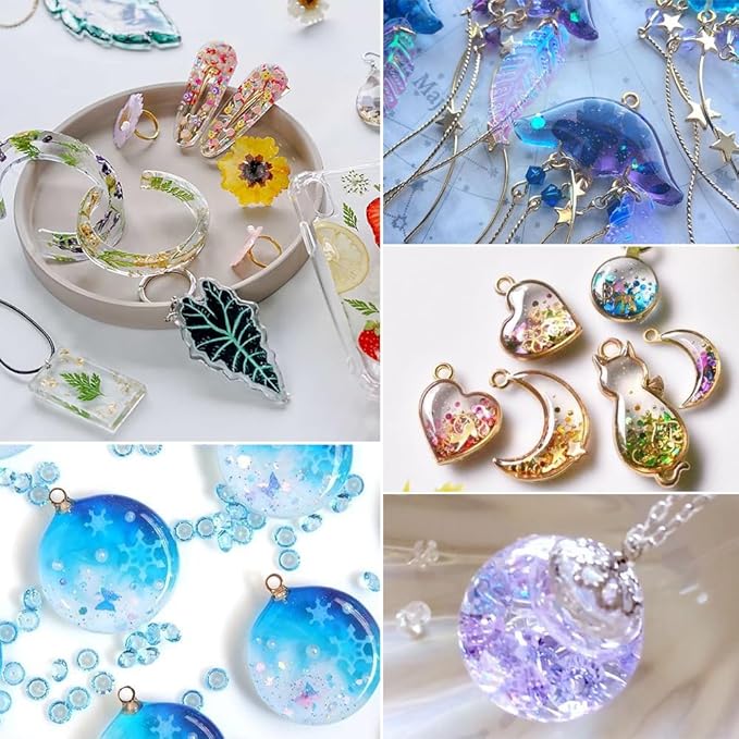 Honcaring UV Resin Kit 200g with UV Light, Hard Type UV Resin Kit, Upgraded Formula & Crystal Clear UV Resin for Jewlery Making, 100g*2 Resin UV Kit with Light for Earring, Pendant, DIY