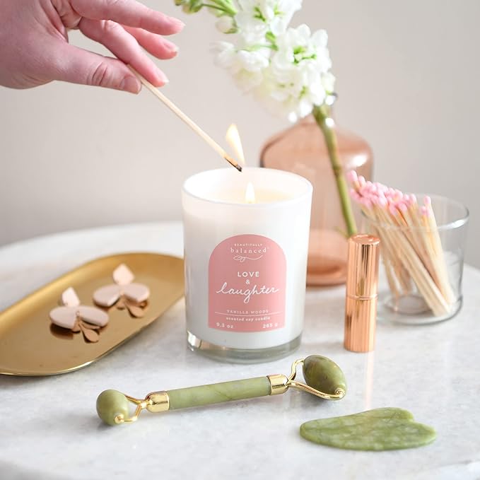 Scented Lidded Glass Soy Candle, Love + Laughter, 9.3 oz.