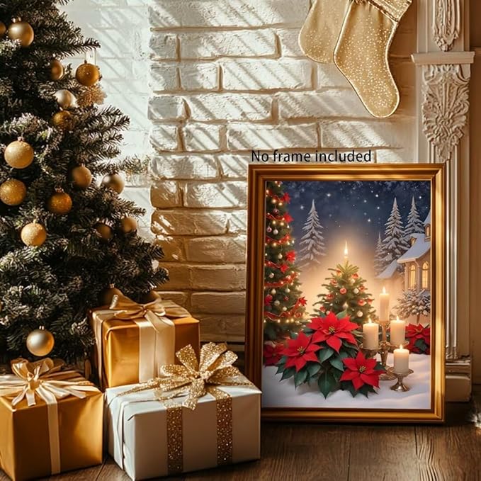 Christmas Diamond Art Painting Kits for Adults, Christmas Candles DIY Diamond Paintings Full Drill Paint,Winter Round Diamonds Crystal Gem Art for Home Wall Decor Gifts 12x16 Inch